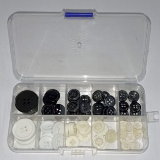 Assorted Sewing Buttons – Black & White Set with Organizer